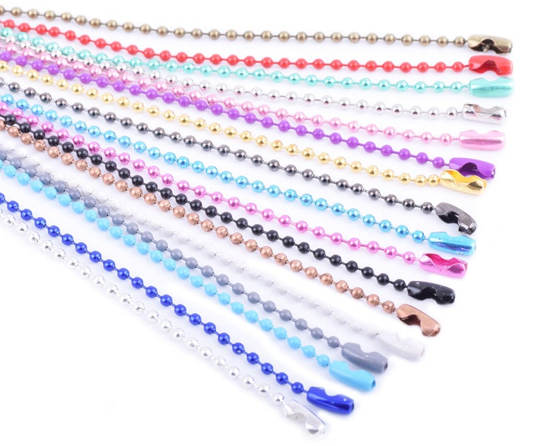 KONMAY 20pcs #3.0/2.4mm Beads Mixed Colors Ball Chain with Connectors, Adjustable Dog Tag Chain, 18'' Beaded Necklace Chain for Jewelry Making, DIY, Crafting - Image 3